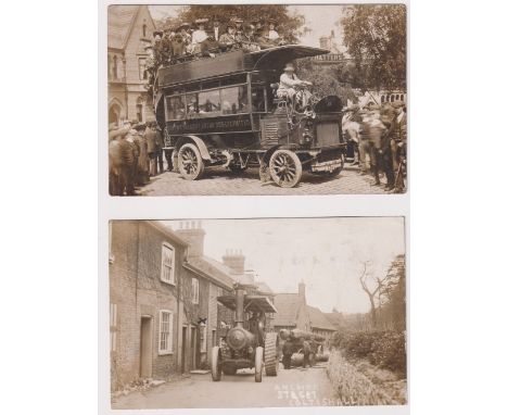 Postcards, a well animated RP of the Nantwich/Crewe motor- bus full of passengers and onlookers. Also RP of traction engine p