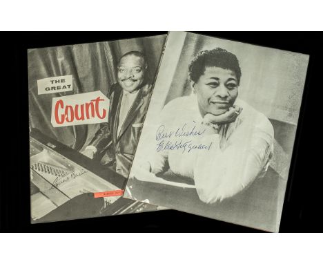 Jazz Autographs - Vintage - Miles Davis on E.P. Record Sleeve, Count Basie on 1958 Tour Programme and Ella Fitzgerald on 1962