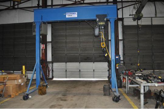 GORBEL PORTABLE A-FRAME SHOP CRANE, 10,000# CAPACITY, WITH LOADMASTER 5 ...