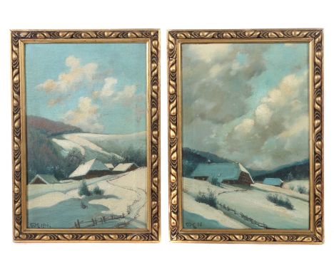 Monnogrammist WKMaler des 20. Jh.. "Paar Winterlandschaften", variierende Szenen mit verschneiten Schwarzwaldhäusern, Darstel