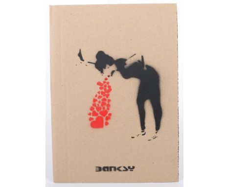 Banksy1974. "Girl pucking hearts", verso handschriftlich bez., dat. '15, num. "4/17" und gestempelt, Pochoir auf Karton, HxB: