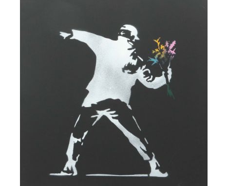 Banksy1974. "Blumenwerfer", verso bez. "Banksy in Dismal !!", Pochoir auf Leinwand, HxB: 40/40 cm. Auf dem seitlichen Rand un