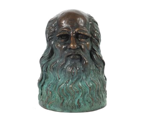 Künstler des 20./21. Jh."Leonardo da Vinci", Bronze patiniert, vollplastische Büste des Künstlers, Darstellung nach der Selbs