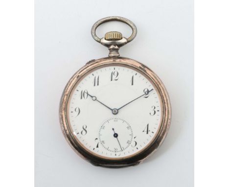 Taschenuhr IWCSchweiz, Silber 800, 2-Deckel-Silbergehäuse, Emaillezifferblatt mit arabischen Zahlen, Strichminuterie, kleiner