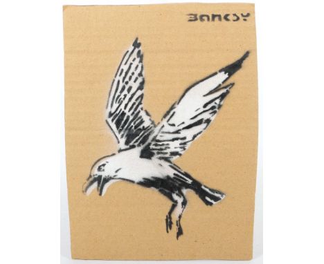 Banksy1974. "Vogel", verso handschriftlich bez., dat. '15, num. "9/15 und gestempelt, Pochior auf Karton, HxB: 24,5/18,5 cm. 