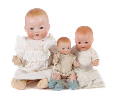 3 PuppenArmand Marseille, Halsmarken: AM Germany 341/5 O.K.; 351/OK; 351/3 1/2 K+; 3 x Charakterbabies, Bisquit-Kurbelkopf, 2