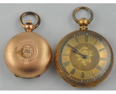 A continental 18 ct. gold cased pocket watch, having Roman numeral chapter ring decorated with engraved floral spray to centr