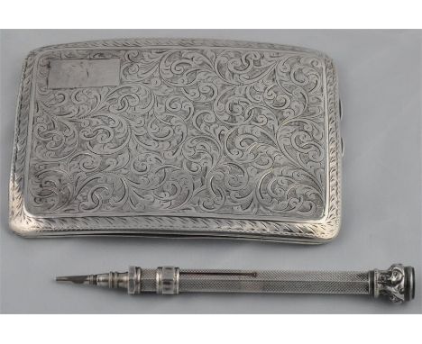 A white metal pencil, hexagonal engine turned grip with sliding hexagonal collar to&nbsp;extend/retract lead and seal form su