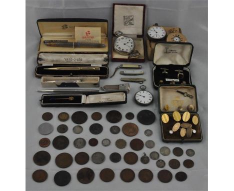 A miscellaneous collection, to include a 15ct. gold tie pin, the oval top illusion set solitaire diamond, in original retaile