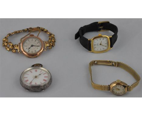 A 9ct. gold cocktail watch, having fifteen jewel movement and Arabic numeral dial&nbsp;and gold plated band, together with a 