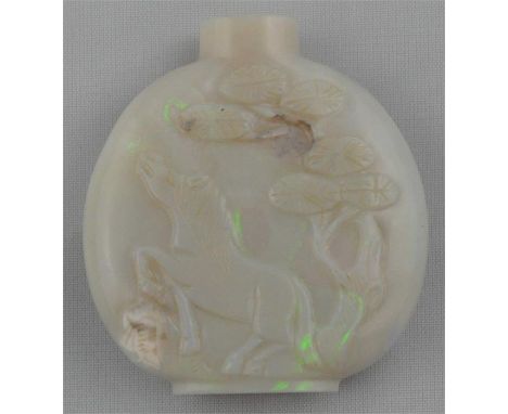 A 19th cent Chinese Opal snuff bottle, depicting a horse height 4.75cm high.CONDITION:Perfect condition lacking top