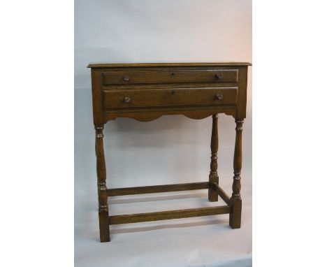 A 20TH CENTURY OAK TWO DRAWER CANTEEN TABLE CONTAINING A SET OF EIGHT SETTINGS EP JESMOND PATTERN CUTLERY, including soup lad