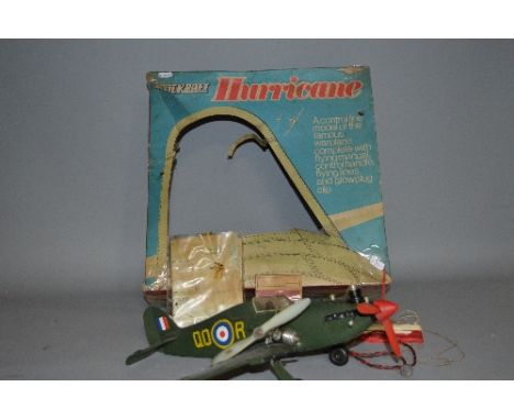 A BOXED KEILKRAFT HAWKER HURRICANE PLASTIC CONTROL LINE FLYING MODEL, not tested but appears complete with control handle, fl