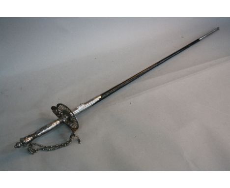 AN ENGLISH COURT SWORD BY EDE & RAVENSCROFT OF CHANCERY LANE, LONDON, slim triform blade approximately 79cm/31'', polished st