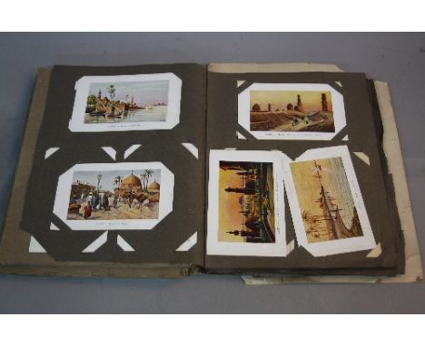 POSTCARDS, an old time postcard album and an unbound album including Pre WWI Naval interest, HMS Ships, topographical and por