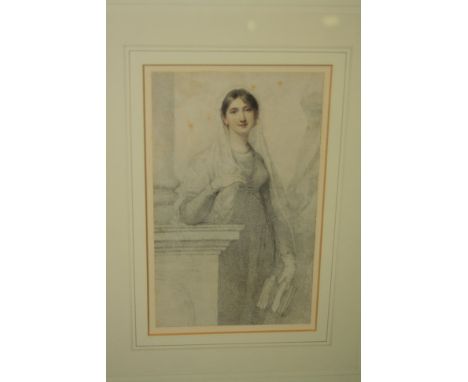 ATTRIBUTED TO RICHARD COSWAY, three quarter length study of a young woman by a column, holding a book in her other hand, penc