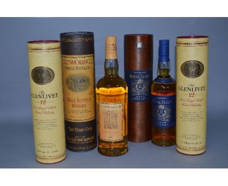 FOUR BOXED BOTTLES OF SINGLE MALT SCOTCH WHISKY, 1 x Sainsbury's Royal Elgin, aged 21 years, 70cl, 40% vol, 1 x Glenmorangie,