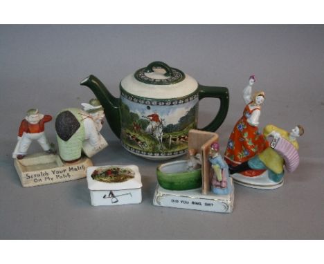 A ROYAL DOULTON SERIES WARE BACHELOR'S TEAPOT, printed with Fox hunting scenes, (s.d), together with a Hammersley trinket box