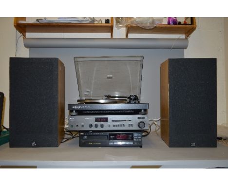 A COMPONENT HI-FI, including a NAD 7020e receiver amplifier, a Denon DCD-300 compact disc player, an Ariston Q Deck fitted wi