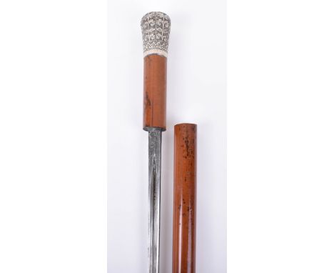 Good Quality Sword Stick c.1900, triangular section hollow ground blade stamped WILKINSON, male Malacca cane with prominent e