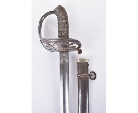 Victorian 1827 Pattern Rifle Officer’s Sword, regulation blade etched with crowned royal cypher, scrolls and RIFLES within ba