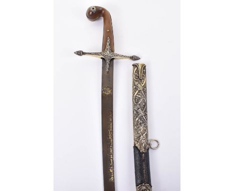 ^ Fine Ottoman Turkish Sword Shamshir, mid-19th century, curved single edge blade (possibly Lvov, early 18th century) with sh