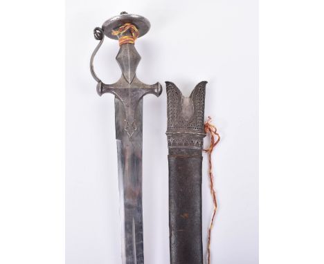 Scarce Indian Sword Tulwar with Silver Hilt, 19th century, curved burnished single edge blade cut with a single narrow fuller