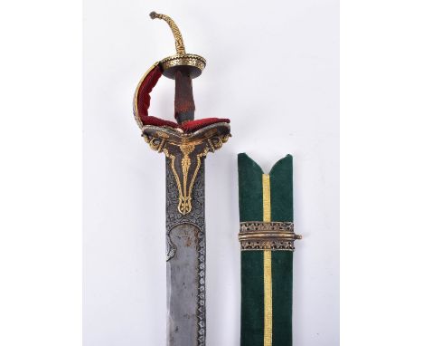 Fine Indian Sword Khanda, 18th or early 19th century, broad double edge blade slightly swollen towards the tip, the root and 