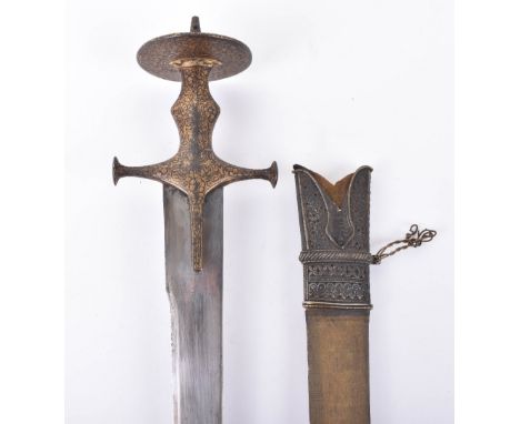 Rajput Sword Tulwar, second half of the 19th century, Sirohi blade, iron hilt of conventional form decorated with gold damasc