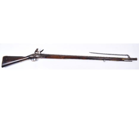 10-Bore Indian Military Flintlock Musket, lock engraved with the EIC blade mark dated 1798, and the maker GOFF, full stocked,