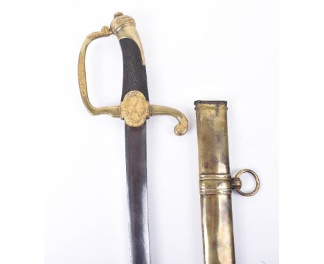 French Napoleonic Generals Sword c1810, slender curved single edge blade cut with a single broad fuller with etched motifs, b