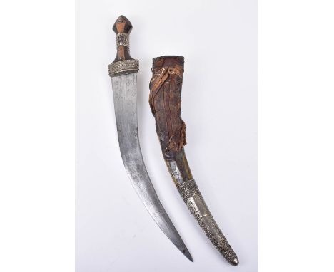 Good Silver Mounted Wahhabite Dagger Jambya, late 19th century, broad tapered double edge blade, 2 piece horn grips with copp