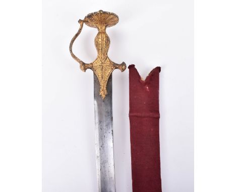 Scarce Sikh Sword Tulwar, mid-19th century, curved single edge bright steel blade with yelman, iron hilt of Punjabi (Lahori) 