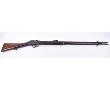 Martini Henry .450’ Lever Action Rifle, frame stamped with crowned VR, ENFIELD 1887. Government ownership mark and IV over I 