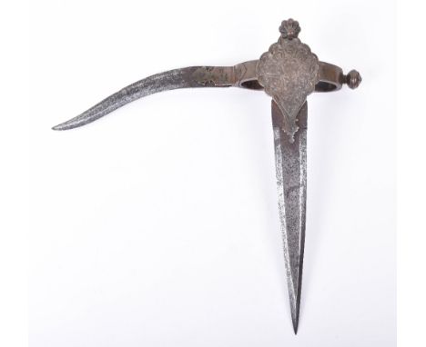 Rare Indian Combination Dagger Bichwa and Katar of Riveted Construction, possibly Mysore 19th century, thick loop-shaped copp