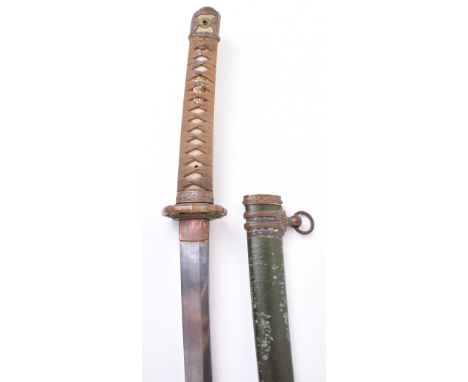 Japanese WW2 Army Officer’s Sword Katana, unsigned earlier blade with bold wavy hamon and 4 large hagiri, single peg hole, in