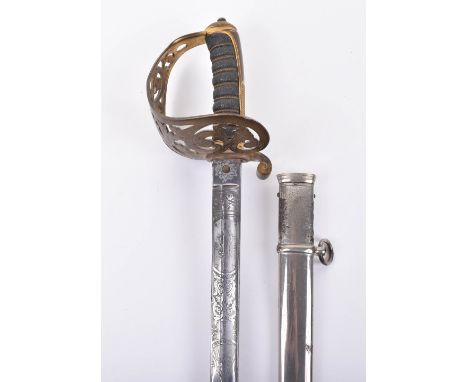 Rare Victorian 1857 Engineer’s Pattern Sword for an Officer of Submarine Miners, regulation polished blade etched with crowne