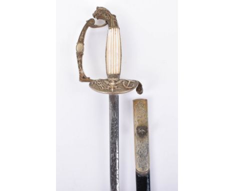 Unusual Italian Court Sword, nickel hilt, shell guard chiselled with crowned royal eagle of the house of Savoy between anchor