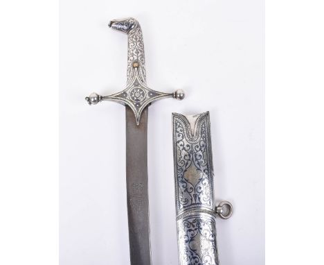 Fine Georgian Niello Silver Mounted Sword Shamshir, late-19th century, earlier Persian curved single edge blade of good quali