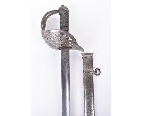 Victorian 1895 Pattern Infantry Officer’s Sword, regulation blade etched with royal cypher, foliage, Steamer trade mark and s