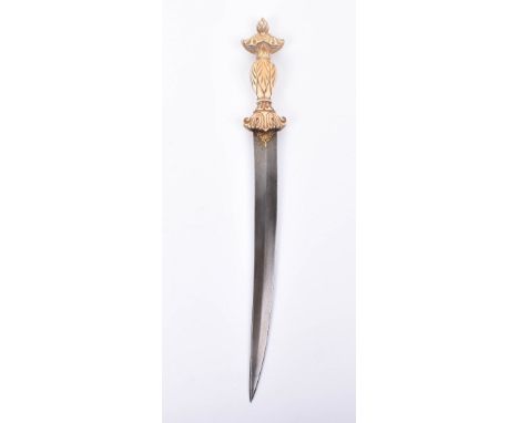 ^ Rare Indian Ivory Hilted Dagger Chilanum from Rajasthan, early 18th century, slender curved shallow diamond section watered