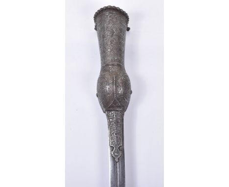 Heavy Indian Gauntlet Sword Pata, 17th or 18th Century, broad straight double edge blade cut with short fullers stamped struc