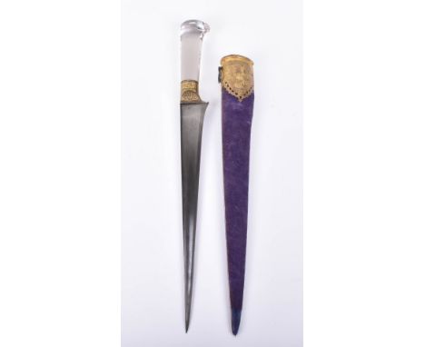 Fine Scarce Indian Dagger Pesh Kabz, early 19th century, T-section blade of finely patterned and polished dark wootz steel, i
