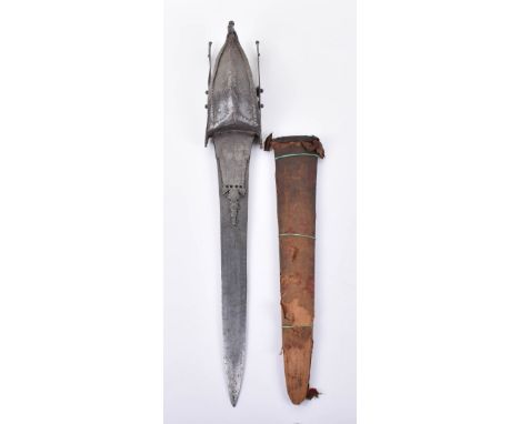 Pierced and Chiselled Steel Indian Dagger Katar from Tanjore, 17th Century, straight European double edge blade cut with 3 na