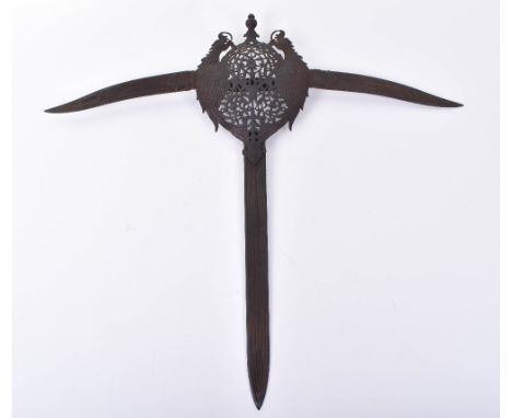 Large and Very Decorative Indian Triple Bladed Dagger, Probably Mysore, central straight double edge blade cut with deep full