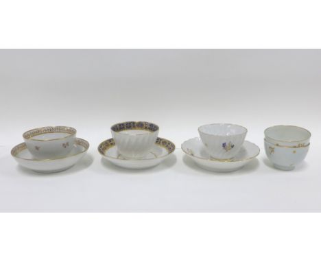 18th century Worcester teabowl and saucer and a Coalport teabowl and saucer and three others, (8)