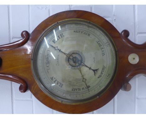 19th century mahogany banjo barometer, the silvered dial inscribed Greco of Perth, 105cm 