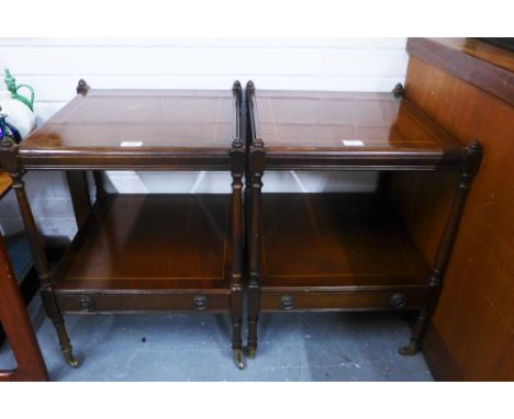 A pair of mahogany two tier lamp . side tabes, each with a drawer to the under tier, 45 x 61 x 45cm (2)  