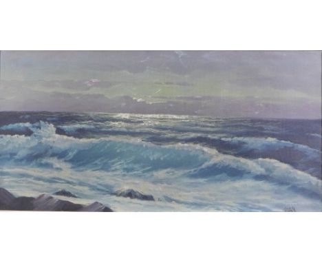 John Waar, a seascape, oil on board, signed and framed, 80 x 40cm 