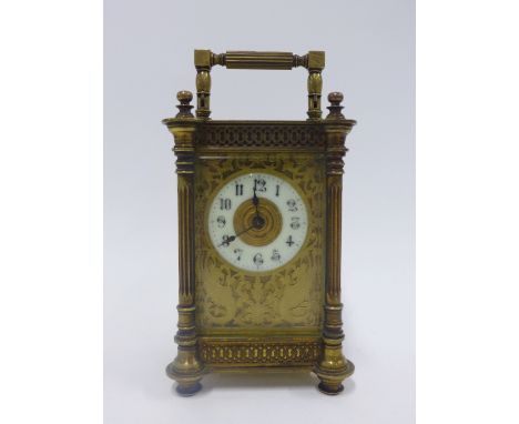Edwardian brass cased carriage clock with a French movement, 17cm high including handle 